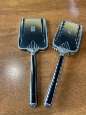 Golden Wheel Vintage Silver-Tone Hand Mirror and Brush Set
